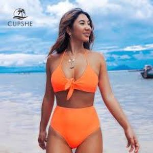 Solid orange triangle high waisted bikini by Cupshe Size Medium NWOT